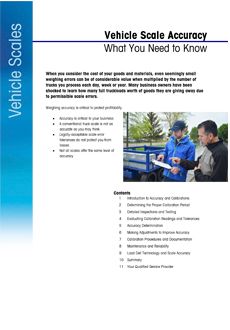 What you need to know: Vehicle Scale Accuracy and Calibration What you need to know: Vehicle Scale Accuracy and Calibration