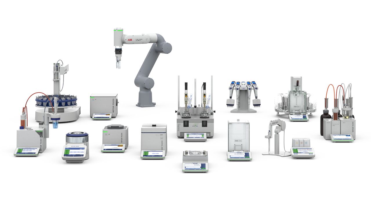 Figure 4. Combining robot solutions from ABB and METTLER TOLEDO Laboratory instruments ensures the maximum coverage of your laboratory workflows in one system. Figure 4. Combining robot solutions from ABB and METTLER TOLEDO Laboratory instruments ensures the maximum coverage of your laboratory workflows in one system.