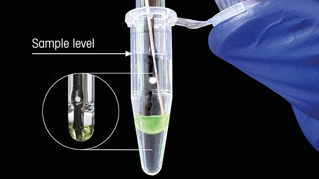 Figure 3. pH Measurement of small volume PBS sample in a 500 μL vial.