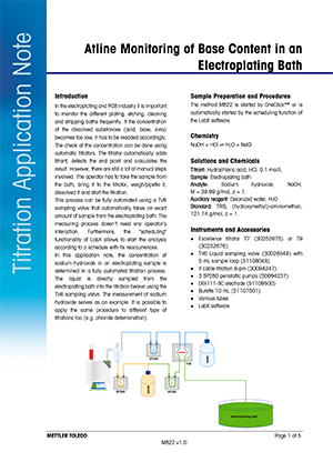 This application note describes the atline measurement of base content in electroplating baths. This application note describes the atline measurement of base content in electroplating baths.