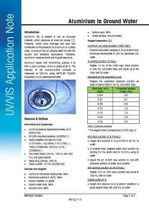 Aluminium in Ground Water Using UV Vis Spectroscopy