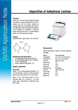 Detection of Impurities in Lactose Using UV Vis Spectroscopy