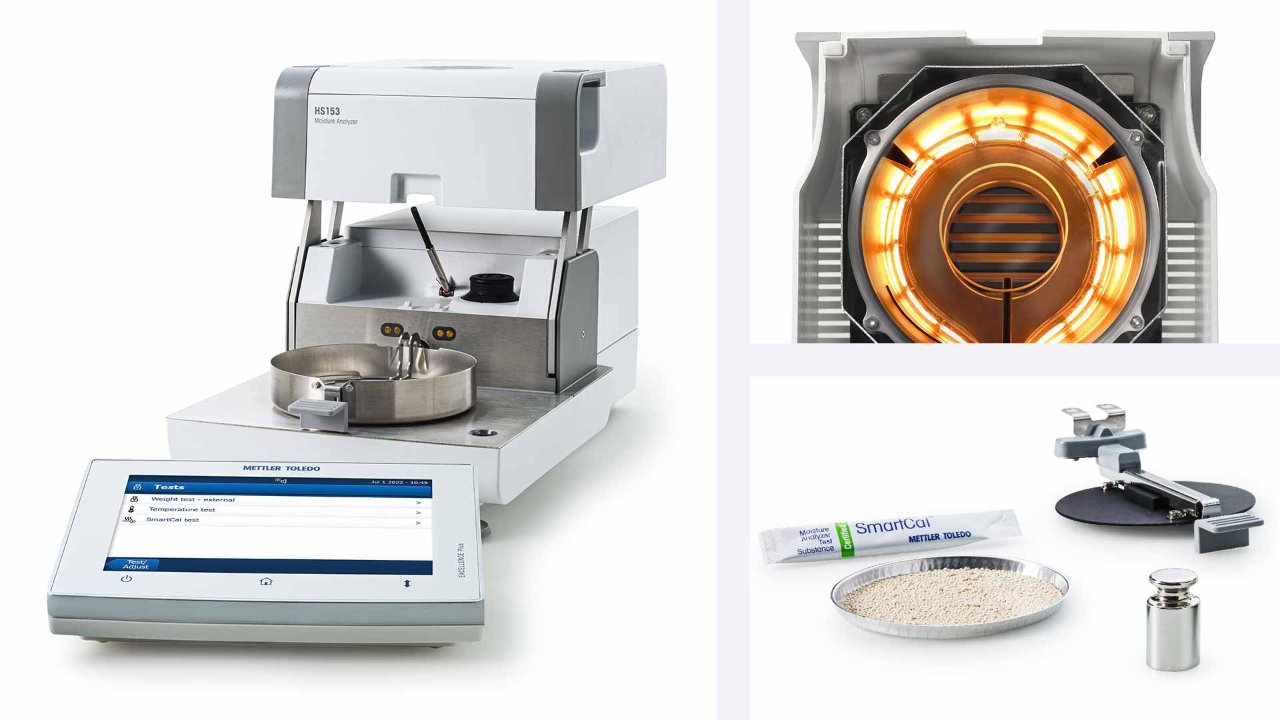 Moisture analyzer open showing weighpan, close up of heating mantle of moisture analyzer
