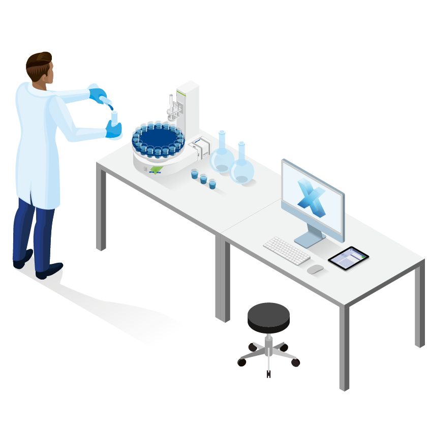 .Scientist handling complex lab equipment