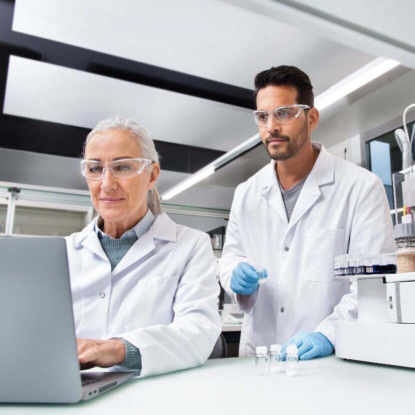 scientists working in lab using automated processes