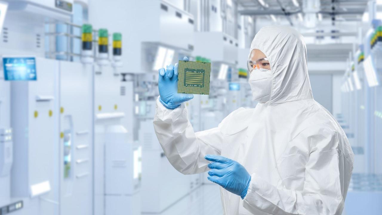Scientist working on semiconductor manufacturing in a lab