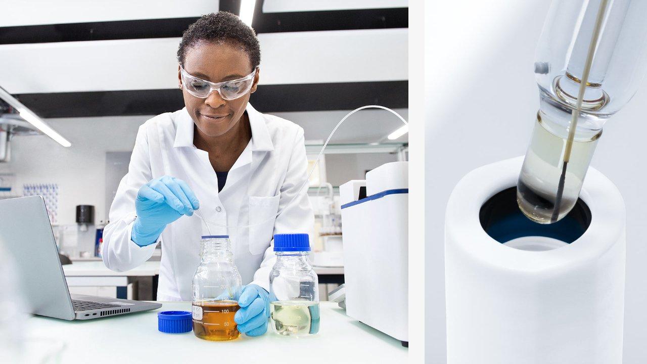 Female scientist working with liquids in a lab