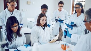 students studying in a lab