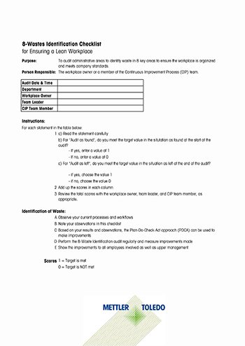 8 wastes of lean - checklist
