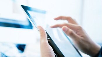 Hand tapping touch screen of product Hand tapping touch screen of product