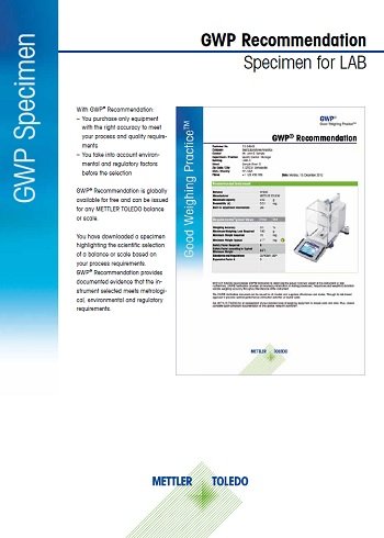 Specimen Report: GWP Recommendation for Laboratory Balances