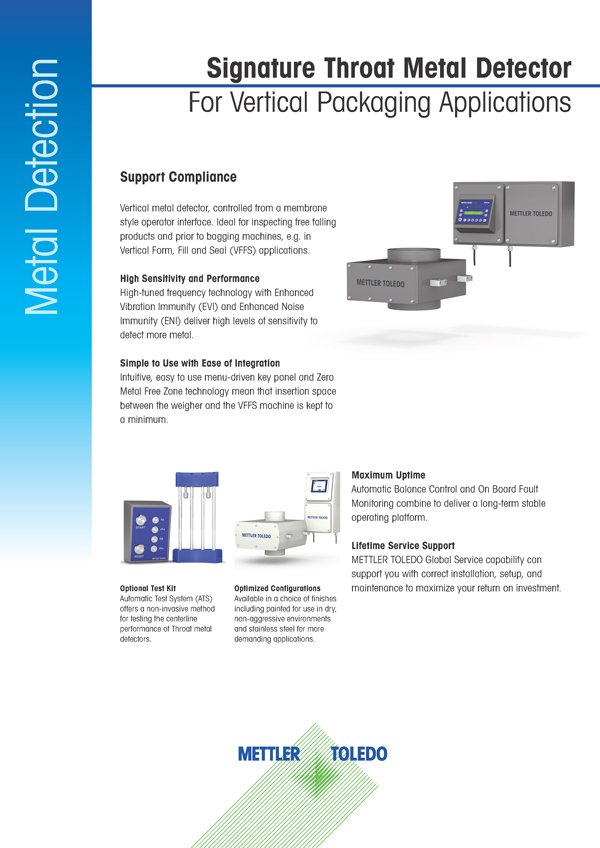Signature Throat Metal Detectors for VFFS Applications | Datasheet