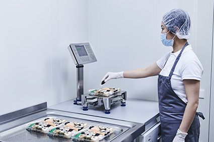 Using hygienic bench scale to portion sushi