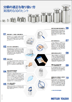 点検用分銅の取り扱い方法によって精度に大きな違いが生まれます。正しい分銅の取り扱いのための10のヒントを記載したポスターは、あらゆる研究室での天びんとはかりの日常点検に役立ち、注意を喚起できます。